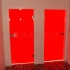 Červené celoskleněné dveře