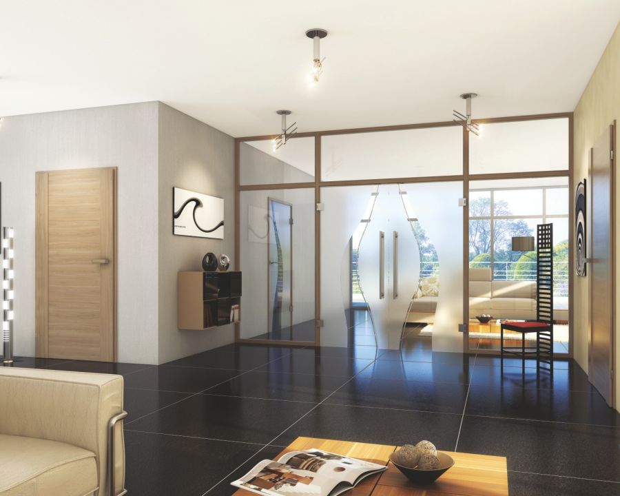 Kyvné dvoukřídlé celoskleněné dveře Prüm